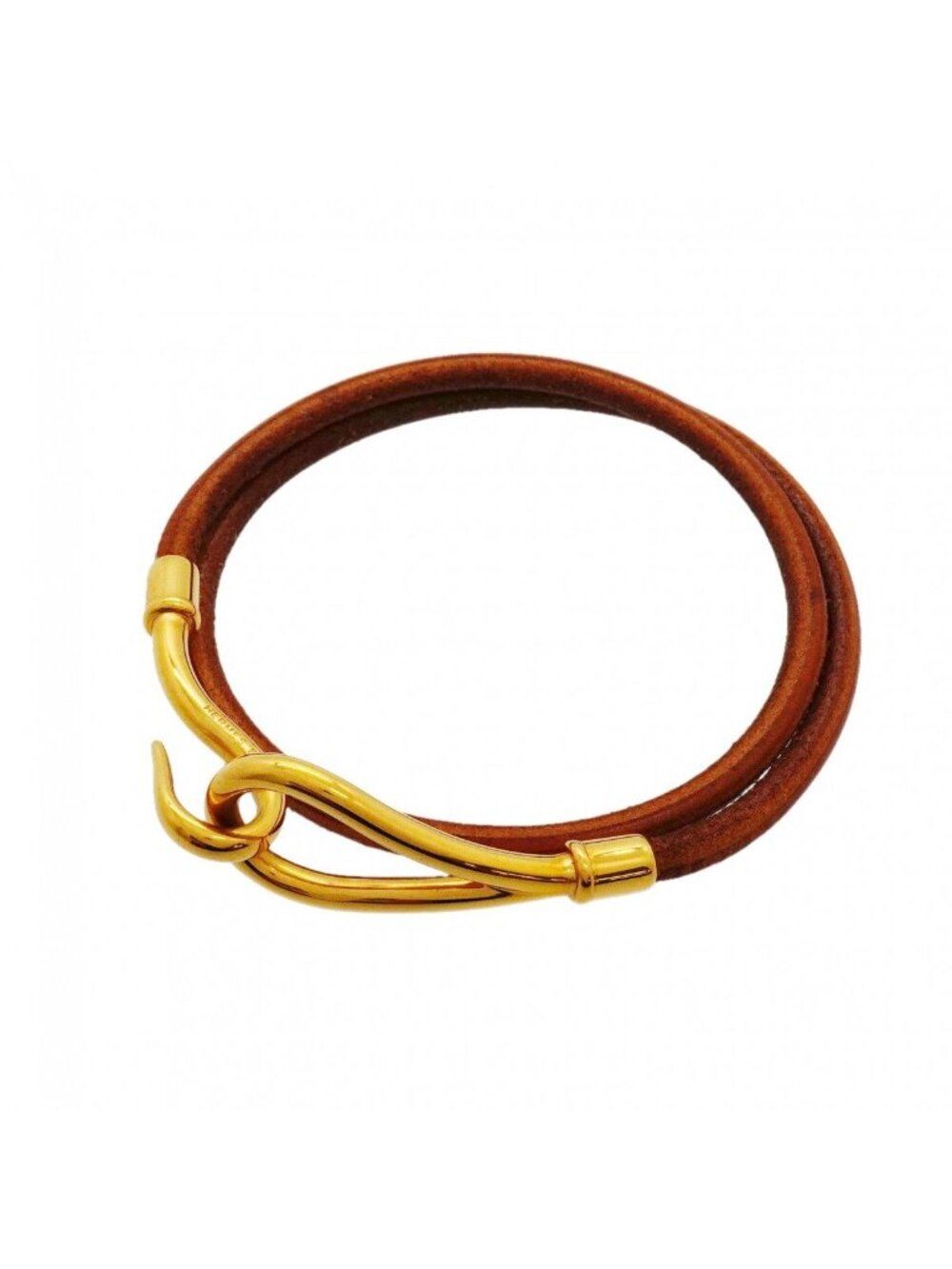 Hermes Bracelet Jumbo Hook Gold Plated Leather Brown